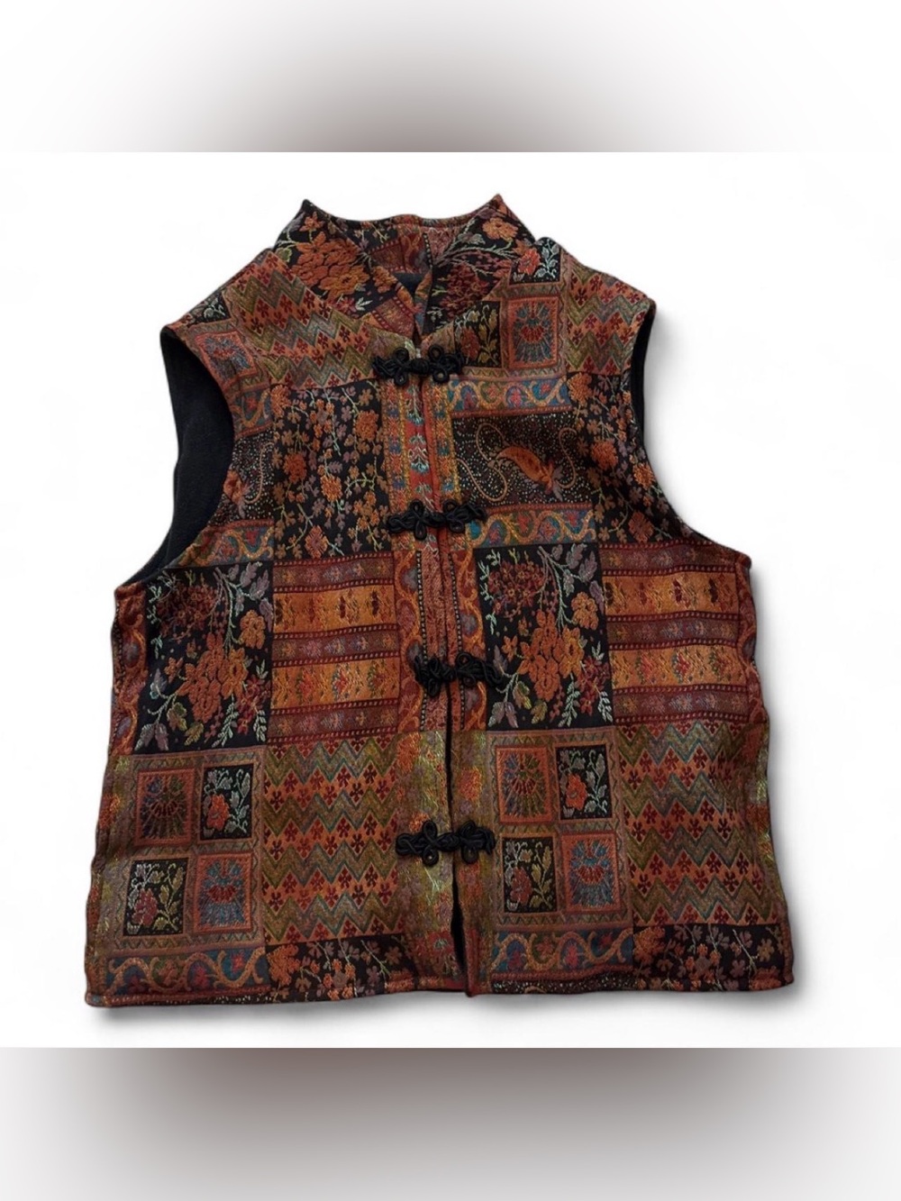 Patchwork Floral Brocade Vest - Rust Multi